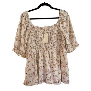 Melloday NWT smocked bust puff sleeve floral top large